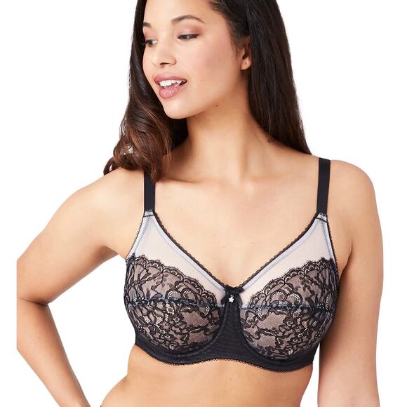 Wacoal Retro Chic Full Figure Underwire Bra 42D Black White - Picture 1 of 9